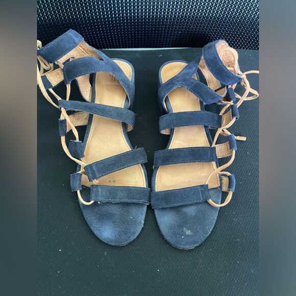 FRYE BLAIR SIDE WOMENS BLUE BROWN SUEDE GLADIATOR SANDALS SHOES SZ 7.5 - Picture 3 of 8